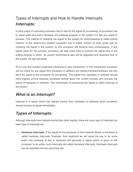 Types of Interrupts and How to Handle Interrupts Interrupts