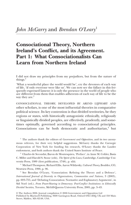 Consociational Theory, Northern Ireland's Conflict, and Its Agreement