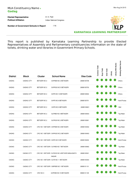 MLA Constituency Name This Report Is Published by Karnataka Learning