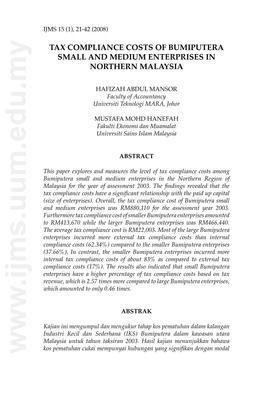 Tax Compliance Costs of Bumiputera Small and Medium Enterprises in Northern Malaysia