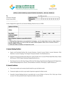 APPLICATION FORM for KGB INTERNET BANKING – RETAIL MODULE