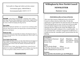 Dogs THANKYOU Willingham by Stow Parish Council NEWSLETTER Summer 2014