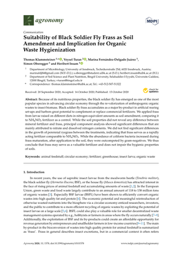 Suitability of Black Soldier Fly Frass As Soil Amendment and Implication for Organic Waste Hygienization