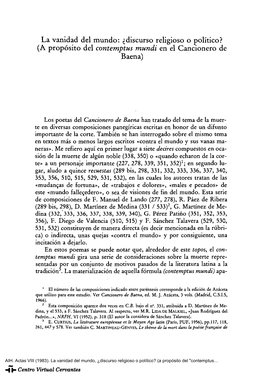 Discurso Religioso O Político? (A Propósito Del Contemptus Mundi En El Cancionero De Baena)