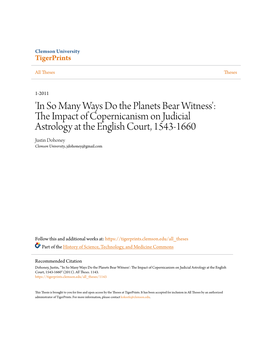 The Impact of Copernicanism on Judicial Astrology at the English Court, 1543-1660 ______