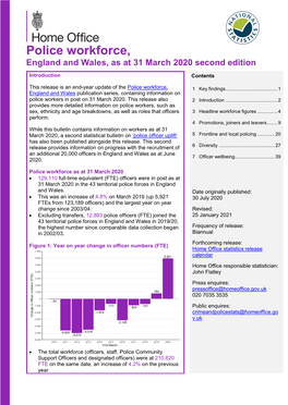 Police Workforce, England and Wales, As at 31 March 2020 Second Edition