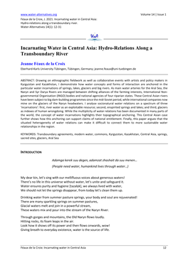 Incarnating Water in Central Asia: Hydro-Relations Along a Transboundary River