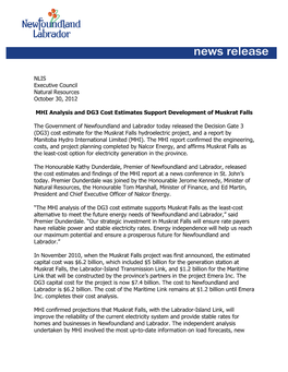 News Release, MHI Analysis & DG3 Cost Estimates Support