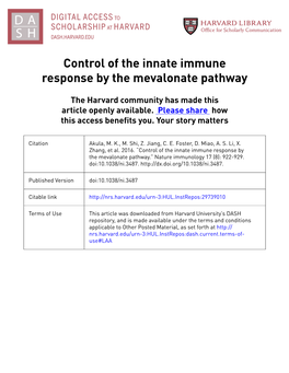 Control of the Innate Immune Response by the Mevalonate Pathway