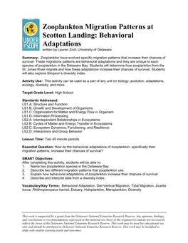 Zooplankton Migration Patterns at Scotton Landing: Behavioral Adaptations Written by Lauren Zodl, University of Delaware