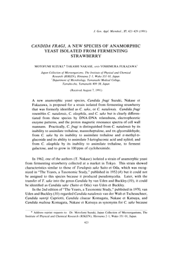 A New Anamorphic Yeast Species, Candida Fragi Suzuki, Nakase Et