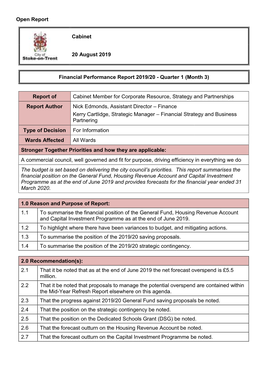 Open Report Cabinet 20 August 2019 Financial