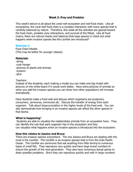Prey and Predator This Week's Lecture Is All About the Coral Reef Ecosystem