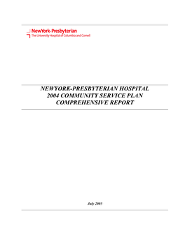 Newyork-Presbyterian Hospital 2004 Community Service Plan Comprehensive Report