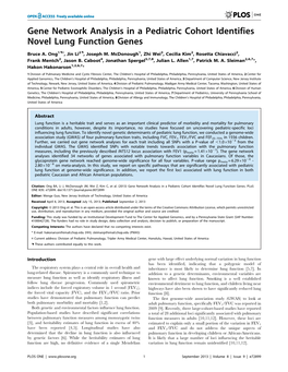 Gene Network Analysis in a Pediatric Cohort Identifies Novel Lung Function Genes