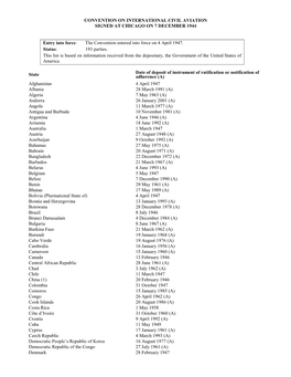 Convention on International Civil Aviation Signed at Chicago on 7 December 1944
