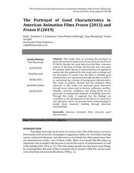 The Portrayal of Good Characteristics in American Animation Films Frozen (2013) and Frozen II (2019)– Rudy (Page.42-54) 42