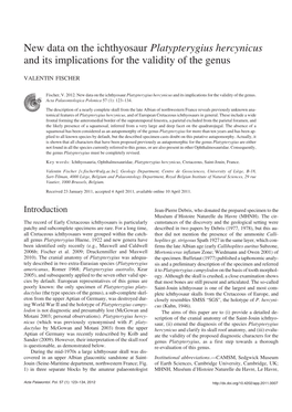 Platypterygius Hercynicus and Its Implications for the Validity of the Genus