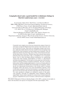 Cataglyphis Desert Ants: a Good Model for Evolutionary Biology in Darwin's