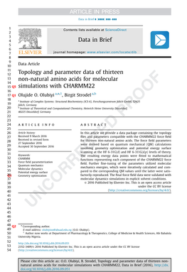 Topology and Parameter Data of Thirteen Non-Natural Amino Acids For