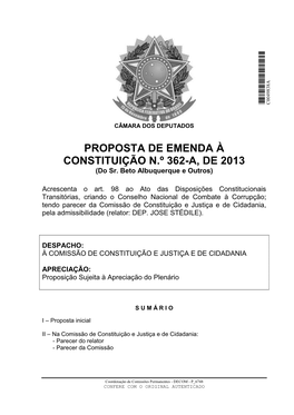 PROPOSTA DE EMENDA À CONSTITUIÇÃO N.º 362-A, DE 2013 (Do Sr