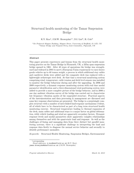 Structural Health Monitoring of the Tamar Suspension Bridge