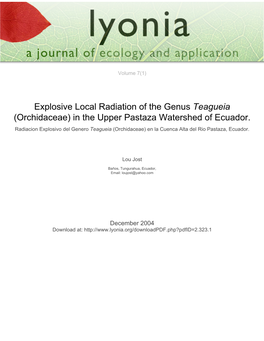 Explosive Local Radiation of the Genus Teagueia (Orchidaceae) in the Upper Pastaza Watershed of Ecuador