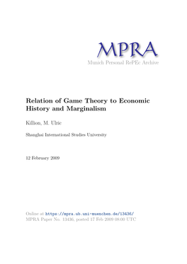 Relation of Game Theory to Economic History and Marginalism