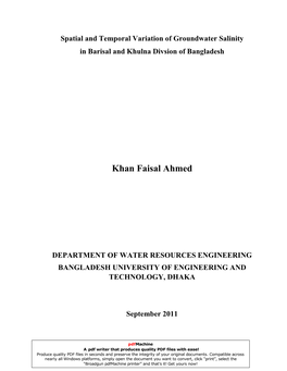 Spatial and Temporal Variation of Groundwater Salinity in Barisal and Khulna Divsion of Bangladesh