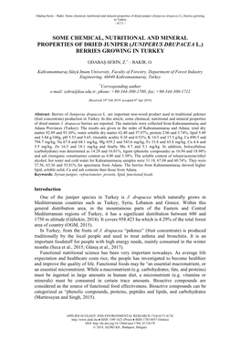 Some Chemical, Nutritional and Mineral Properties of Dried Juniper (Juniperus Drupacea L.) Berries Growing in Turkey - 8171