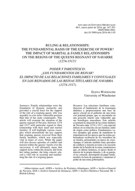 El Impacto De Las Relaciones Familiares Y Conyugales En Los Reinados De Las Reinas Titulares De Navarra (1274-1517)