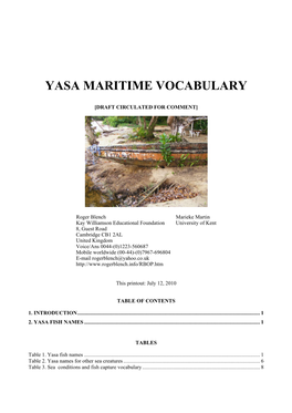 Yasa Fish Names