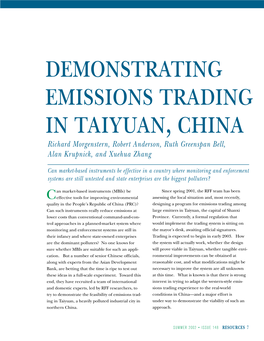 Demonstrating Emissions Trading in Taiyuan, China Richard Morgenstern, Robert Anderson, Ruth Greenspan Bell, Alan Krupnick, and Xuehua Zhang