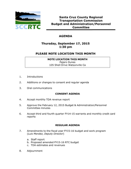 Santa Cruz County Regional Transportation Commission Budget and Administration/Personnel Committee