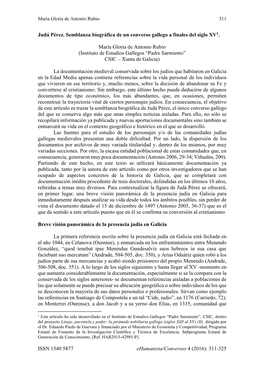 Judá Pérez. Semblanza Biográfica De Un Converso Gallego a Finales Del Siglo XV1