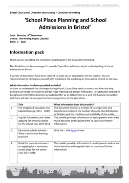 'School Place Planning and School Admissions in Bristol'