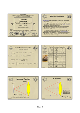 Page 1 Magnification/Reduction Numerical Aperture