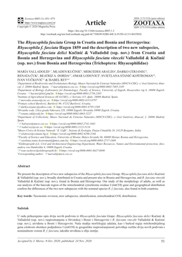 The Rhyacophila Fasciata Group in Croatia and Bosnia and Herzegovina: Rhyacophila F