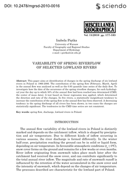 Variability of Spring Riverflow of Selected Lowland Rivers