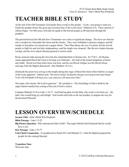 Teacher Bible Study Lesson Overview