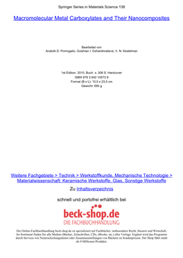 Macromolecular Metal Carboxylates and Their Nanocomposites