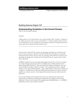 Understanding Ventilation in Hot Humid Climates 2006-10-26 by Joseph Lstiburek