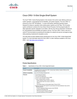 Cisco CRS-1 8-Slot Single-Shelf System