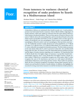 Chemical Recognition of Snake Predators by Lizards in a Mediterranean Island