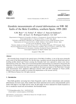 Geodetic Measurements of Crustal Deformation on NW–SE Faults of the Betic Cordillera, Southern Spain, 1999–2001 A.M