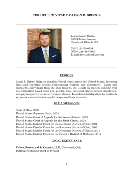 Curriculum Vitae of Jason R. Bristol