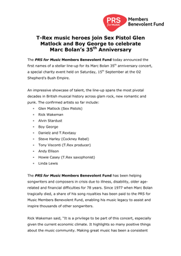 Marc Bolan 35Th Anniversary Press Release Final