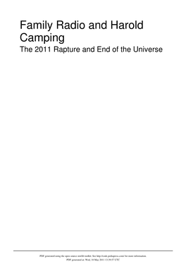 Family Radio and Harold Camping the 2011 Rapture and End of the Universe