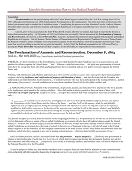 Lincoln's Reconstruction Plan Vs. the Radical Republicans