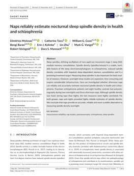 Naps Reliably Estimate Nocturnal Sleep Spindle Density in Health and Schizophrenia